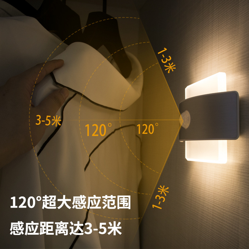 创意款智能人体红外感应吸顶灯USB充电led小夜灯家用卧室过道壁灯