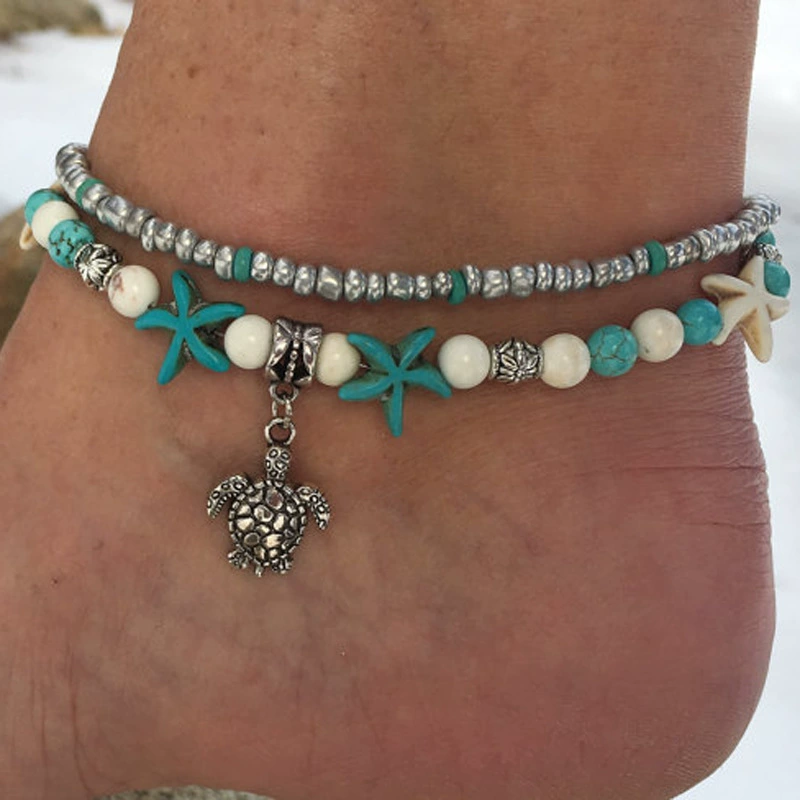Брошь-anklet на пляж, европейский стиль, ракушки и черепахи, 20.2 см дизайн из бисера рисовой формы