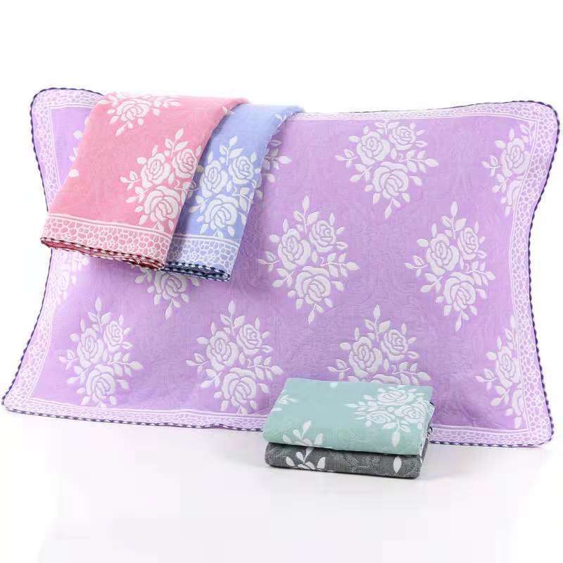 【枕巾】棉纱布透气不掉毛柔软成人长枕头巾 纱布提花家用枕巾