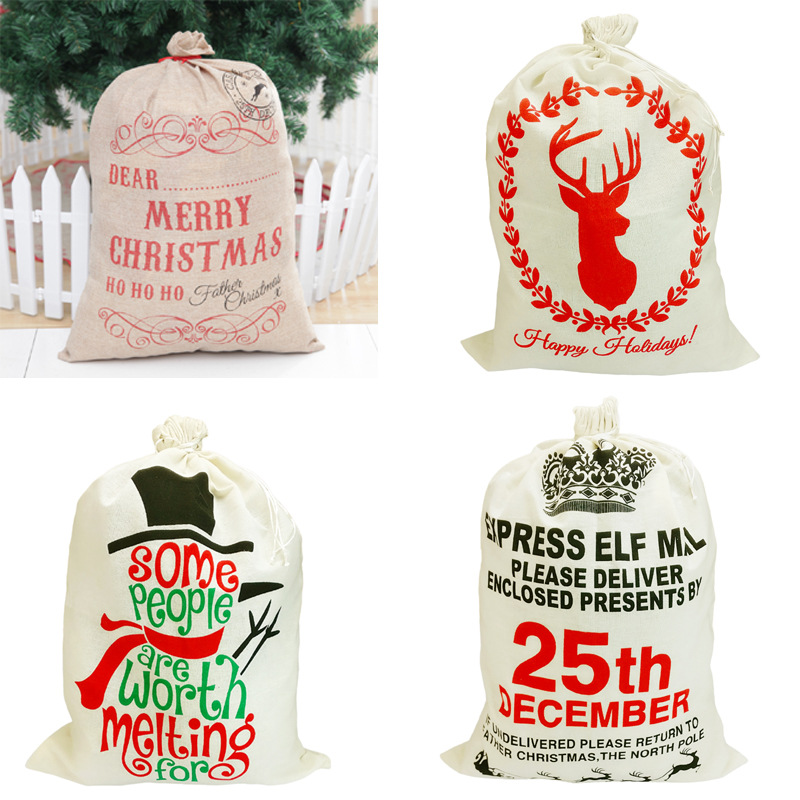 圣诞礼物袋 束口麻布袋 圣诞装饰品 圣诞节礼品