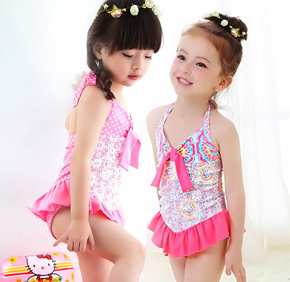 Children's cute solid color lace swimwear for students for swimming