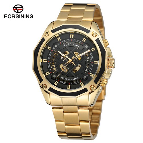 FORSINING fusini 1030 reloj mecánico automático de los hombres de cuerda hueco-hacia fuera transparente Fondo moda reloj mecánico hombres