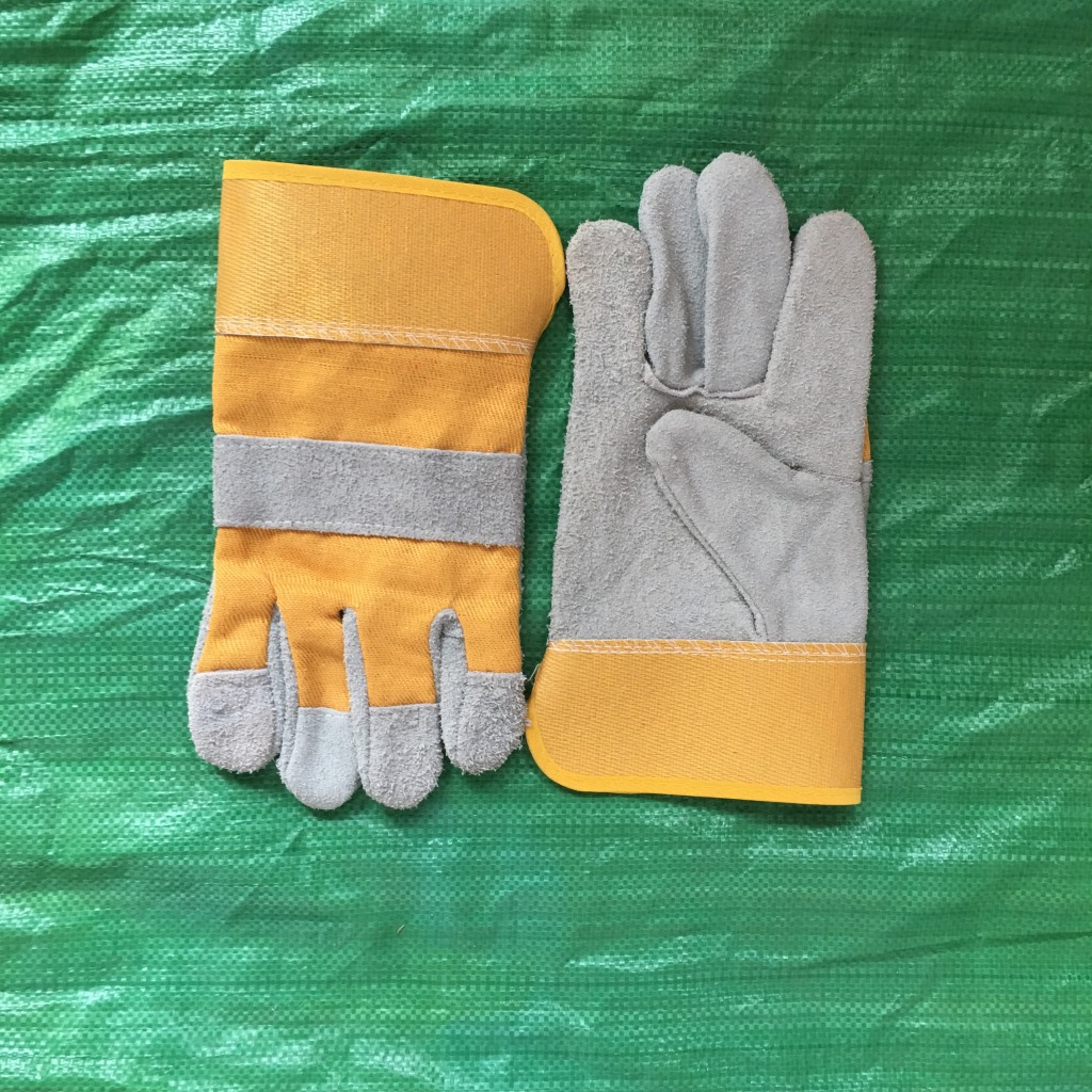 【工厂】黄胶袖手脖电焊手套劳保手套牛皮焊工焊接耐磨手套帆布