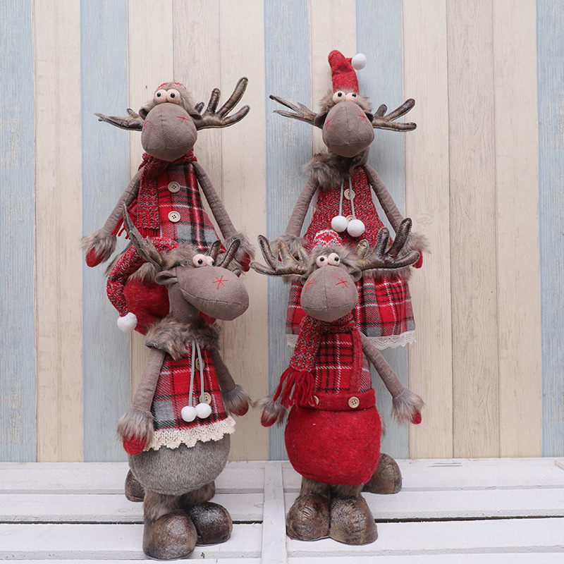 Handcrafted Plaid Christmas Reindeer Plush – Stretchable Santa’s Helper Decor For Store Displays, Tabletops & Festive Gift Exchanges_voghion.com