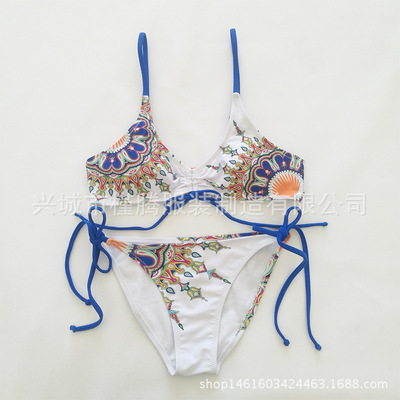 2020新款时尚比基尼欧美小清新时尚民族风印花分体bikini厂家直销|ms