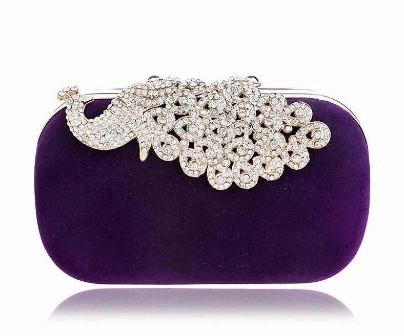 Colorful velvet dress, cheongsam, red small clutch bag for bride, peacock, food bag, European style