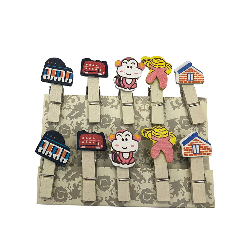 厂家直销桦木卡通图案原木木制小夹子 DIY照片墙小木夹创意批发|ru