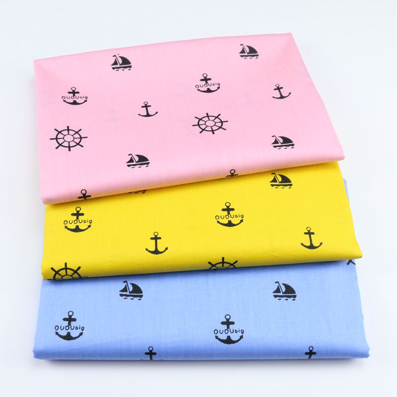 海军风儿童卡通船锚印花布料 幼儿园宝宝床单被套罩衣斜纹布面料