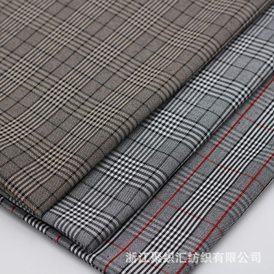 产地货源爆款经典暗格面料 全涤带弹梭织灰色咖啡色格子布J340