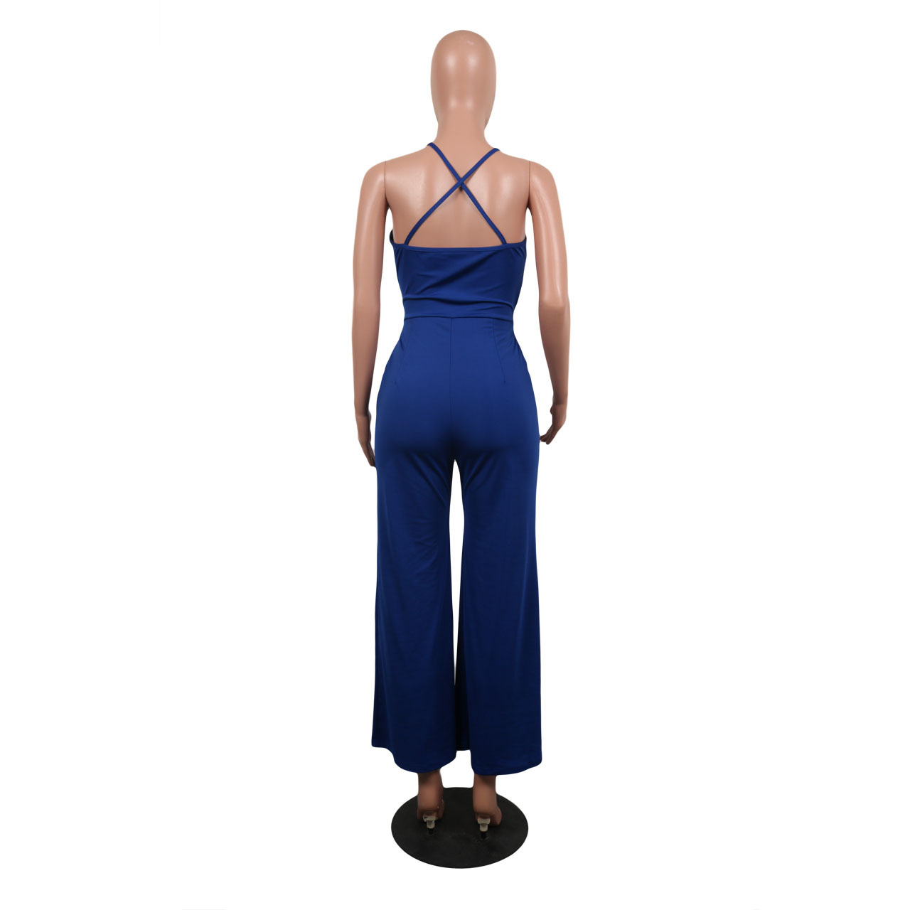 Summer Popular Classic Solid Color V neck Brace Jumpsuit