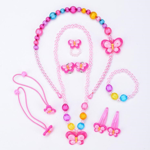 Children's Necklace Bracelet Set Girls Seven Piece Jewelry Wholesale Cartoon Bracelet Ring Earrings Headgear Set