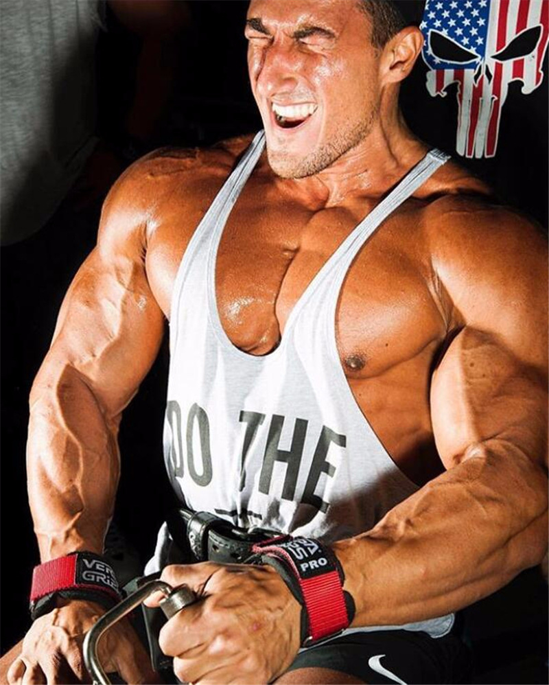 Impresión popular de la letra HACEN EL TRABAJO músculo fitness chaleco ejercicio profundo excavación algodón deportes chaleco en forma de I para hombres