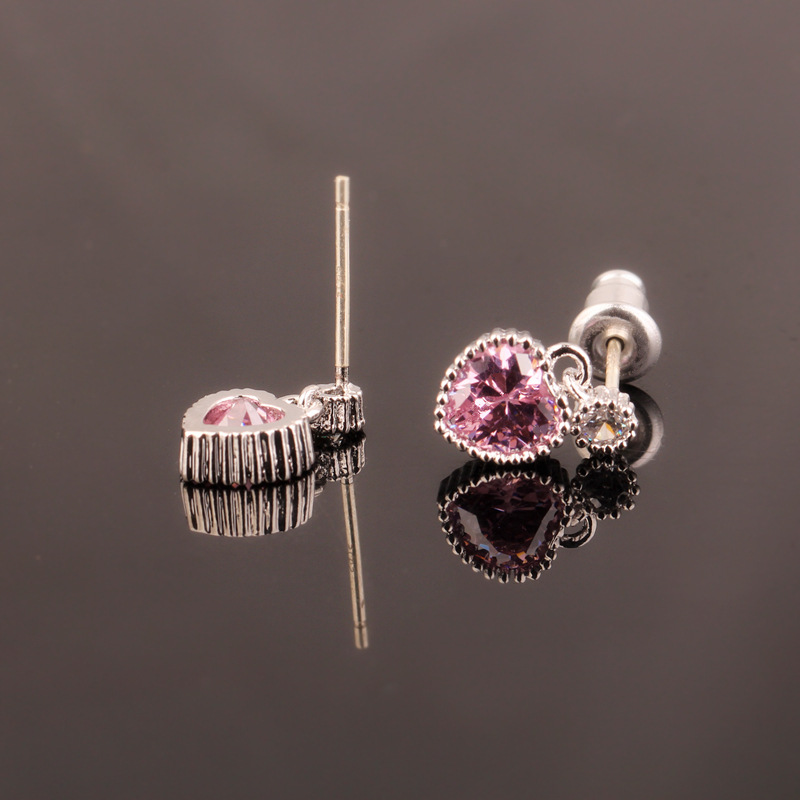 Daily Occasion 925 Sterling Silver, Copper Material 1 Pair Cute Heart Shape Plating Inlay 925 Sterling Silver Copper Zircon White Gold Plated Drop Earrings Ear Studs