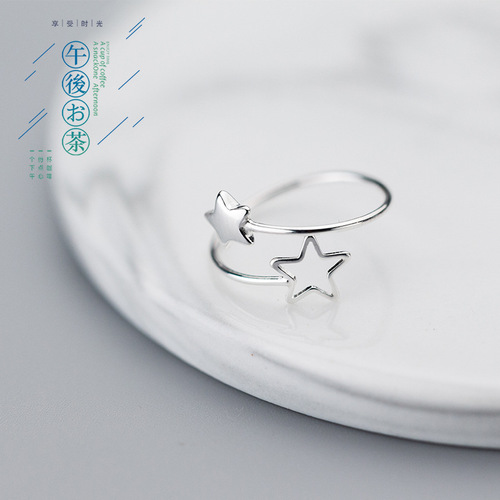 S925 silver ring female Korean fashion star ring personality five-pointed star open ring ring ring J4338