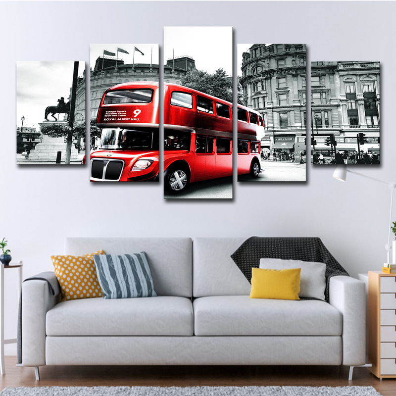 Cross-border AliExpress Amazon 5 Canvas Art London Bus Wall Pictures Living Room Modern Canvas Painting