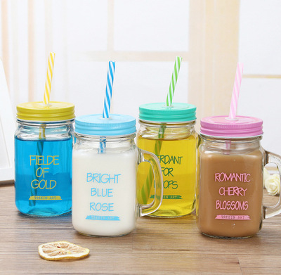 公鸡杯奶茶杯把手杯牛奶沙冰杯带吸管的杯子成人玻璃带盖柠檬水杯|ms