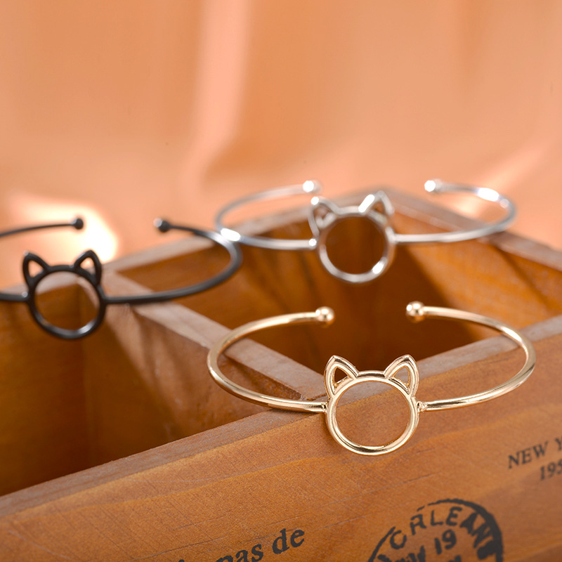 Cartoon animal cat ear opening adjustable bracelet green copper material