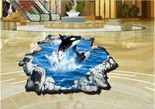 新款3D墙贴地面装饰海豚地板贴画卫生间浴室地贴批发DM69-006