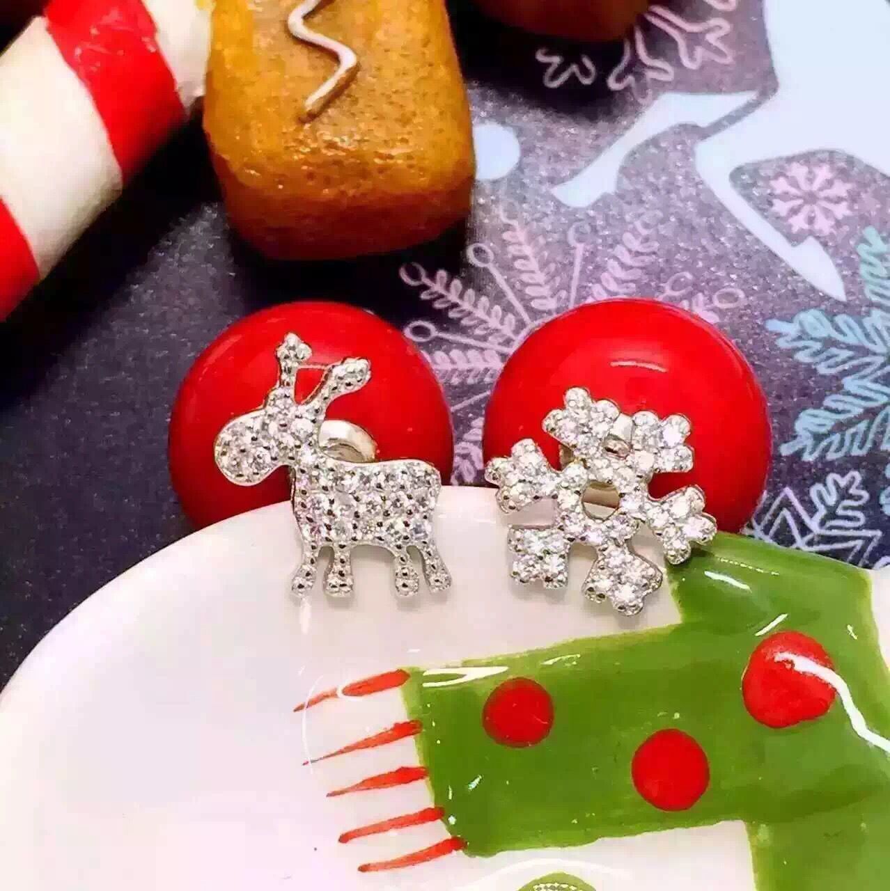 Fashion Snowflake Deer Alloy Inlay Rhinestones Women's Ear Studs 1 Pair display picture 2