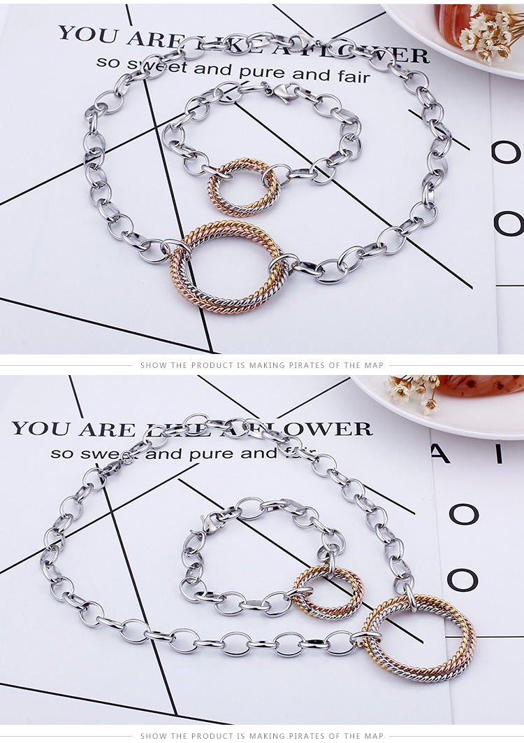 Fashion Stainless Steel Interlocking Necklace Bracelet Two Piece Set Wholesale Valentineu0027s Day G
