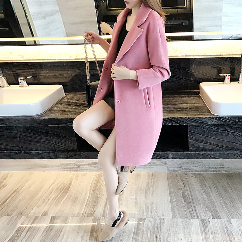 淘寶原單呢大衣女2019冬季新款純色直筒氣質毛呢外套壹件代發9386