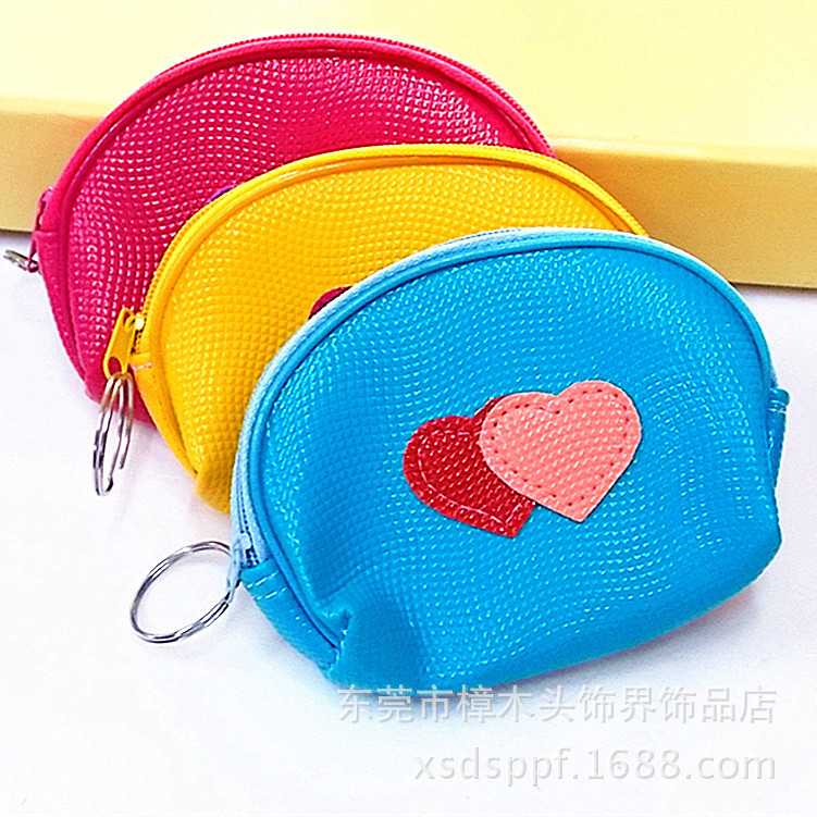 韩国PU皮纯色双心手机包 零钱包 半月形半圆形多功能零钱包