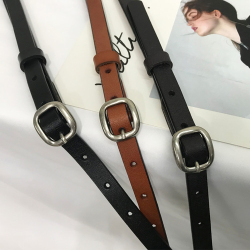 Women's thin cowhide belt Women's simple and fashionable Korean style pure cowhide decorative dress belt manufacturer wholesale