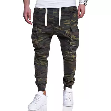 Spring and autumn new men's large camouflage printed casual pants tether belt corset Harun pants battlefield camouflage pants - ShopShipShake