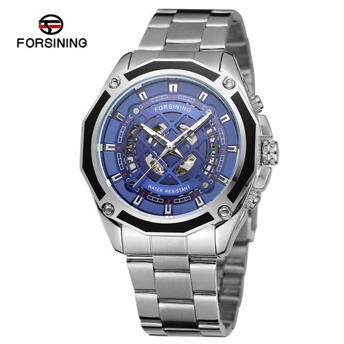 FORSINING fusini 1030 reloj mecánico automático de los hombres de cuerda hueco-hacia fuera transparente Fondo moda reloj mecánico hombres