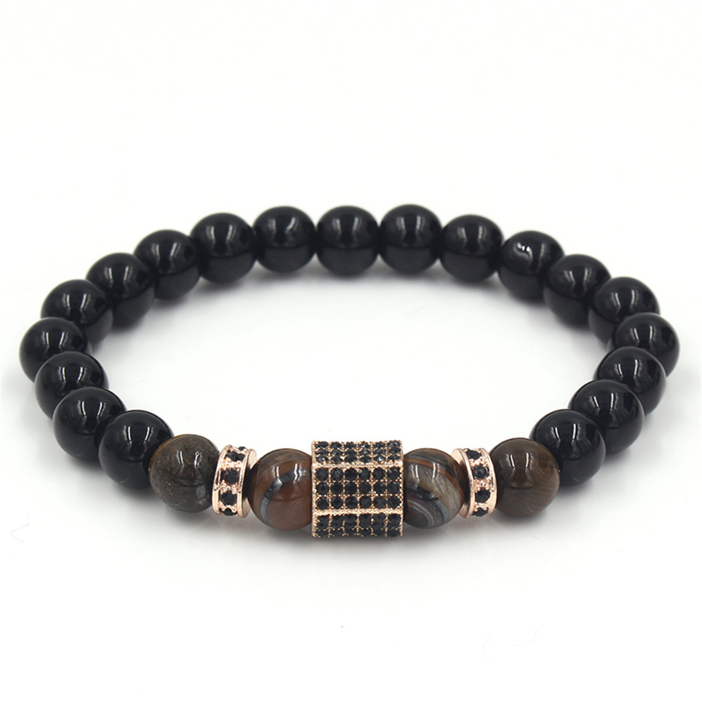 Fashion Black Diamond Tiger&#39;s Eye Micro Diamond Wheel Bead Separator Bracelet display picture 5