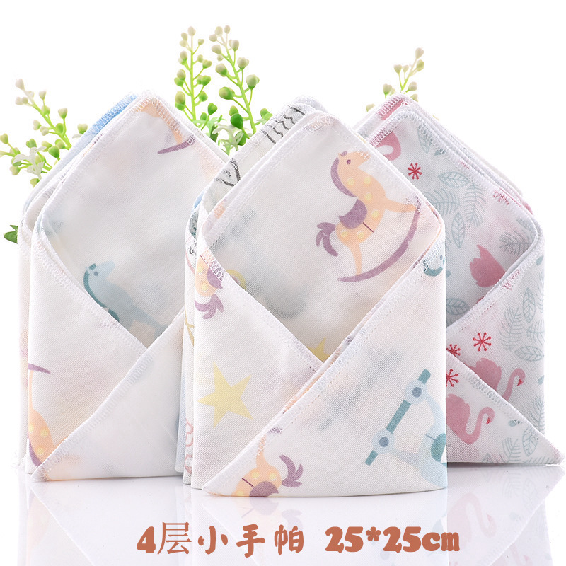 undefined4 Gauze Kerchief*25 25cm pure cotton printing four layers Thin section Gauze towel children Handkerchief Saliva towelundefined