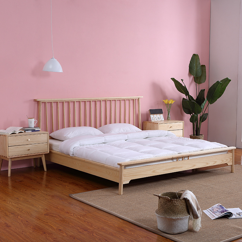 Nordic full wood bed 1.8 m 1.5 meters 1.21.35 m single bed simple white wax wood double bed log home