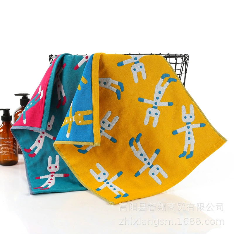 智阳 New Jacquard Machine Rabbit Water-absorbent and breathable four-layer gauze square towel Manufacturer wholesale kitchen towel