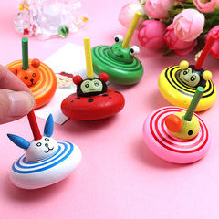 木製彩色動物小陀螺 休閒早教益智玩具創意兒童手轉陀螺地攤玩具
