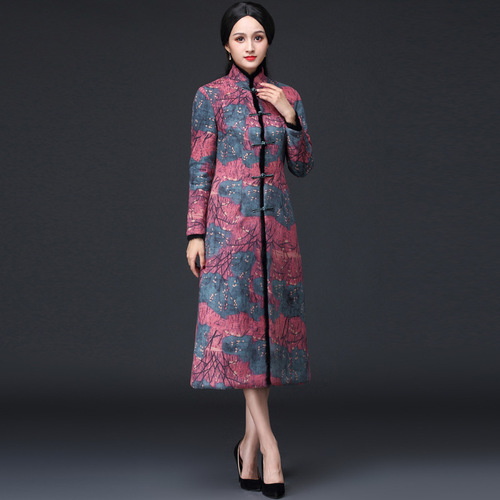 Chinese Dress Qipao for women Warm rabbit fur collar thickened long sleeve cheongsam skirt cheongsam