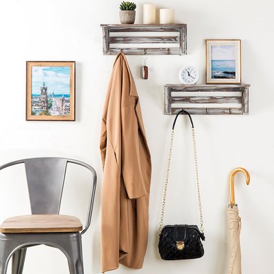 现代简约竹制墙上玄关处客厅卧室做旧款免打孔木制壁挂式置物架|ms