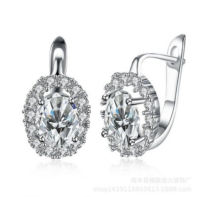 外贸时尚 镀白金耳扣大锆石白色 魅力四射 女耳环 情人节礼物|ms