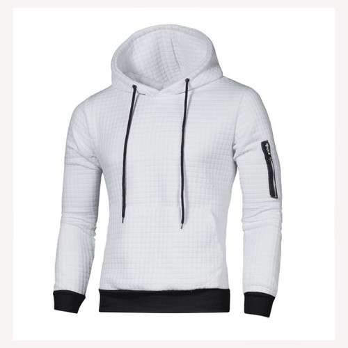 New Men's Plaid Long-Sleeve Hooded Sweatshirt Warm Color Hooded Sports Coat Outerwear
