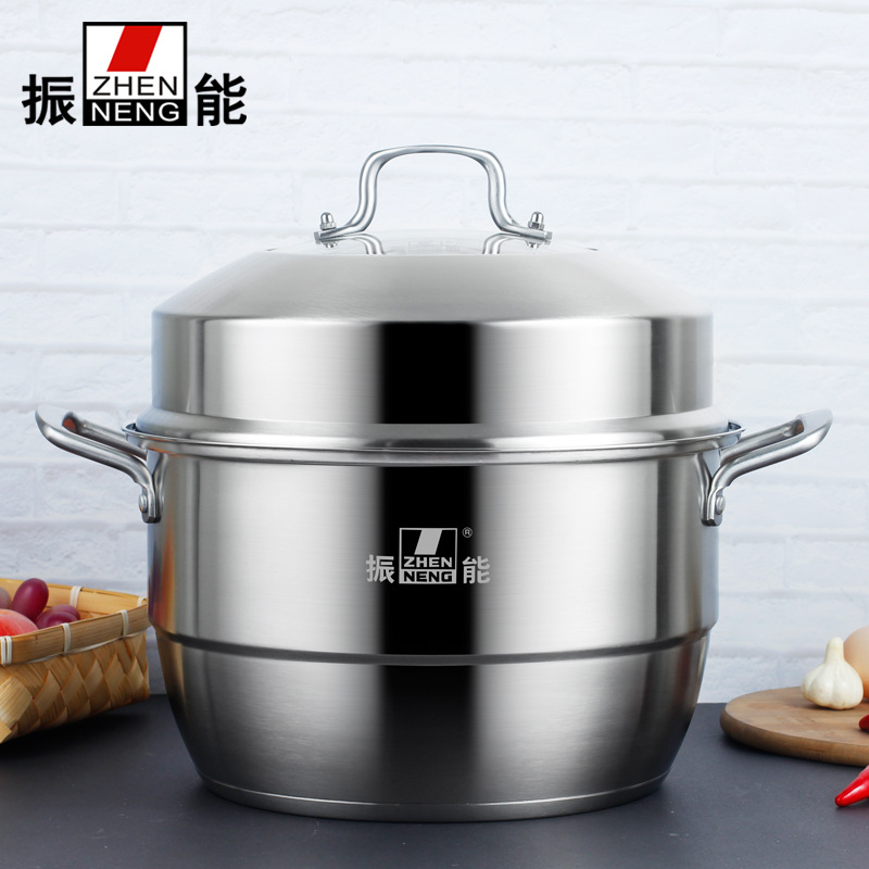 振能不锈钢蒸锅 家用加厚双层大容量汤锅 电磁炉煤气炉通用礼品锅