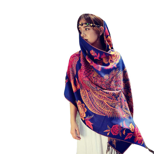 Autumn and winter big peacock dual ethnic style scarf women's winter air-conditioning shawl Lijiang thickened pure cotton shawl gift scarf