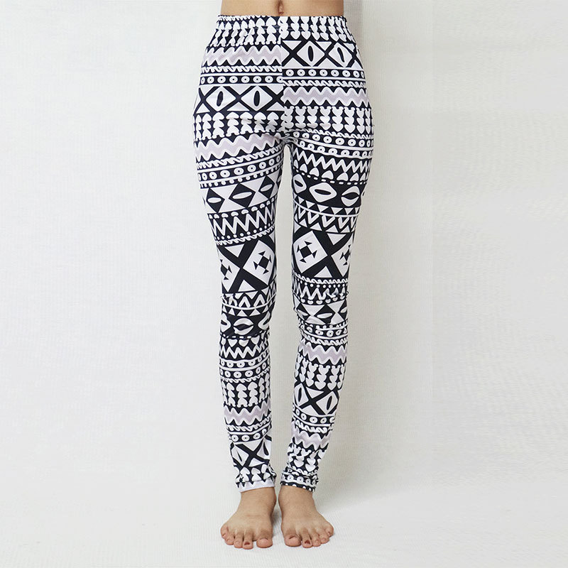 New  Style Women Geometric Irregular Black and White Printed Pencil Pants Skinny Pants in Leggings