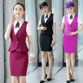 酒店工作服夏服务员制服职业马甲套装裙女美容师前台收银空姐工装