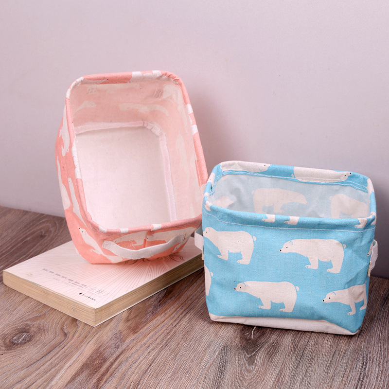 桌面收纳篮帆布带手提可折叠储物篮家居用品布艺收纳篓防潮尘可洗|ms