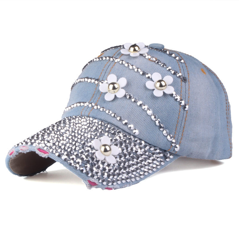 105g Weight Baseball Cap Hats Type Outdoor Occasion Women's Retro Flower Rhinestone Crimping Baseball Cap