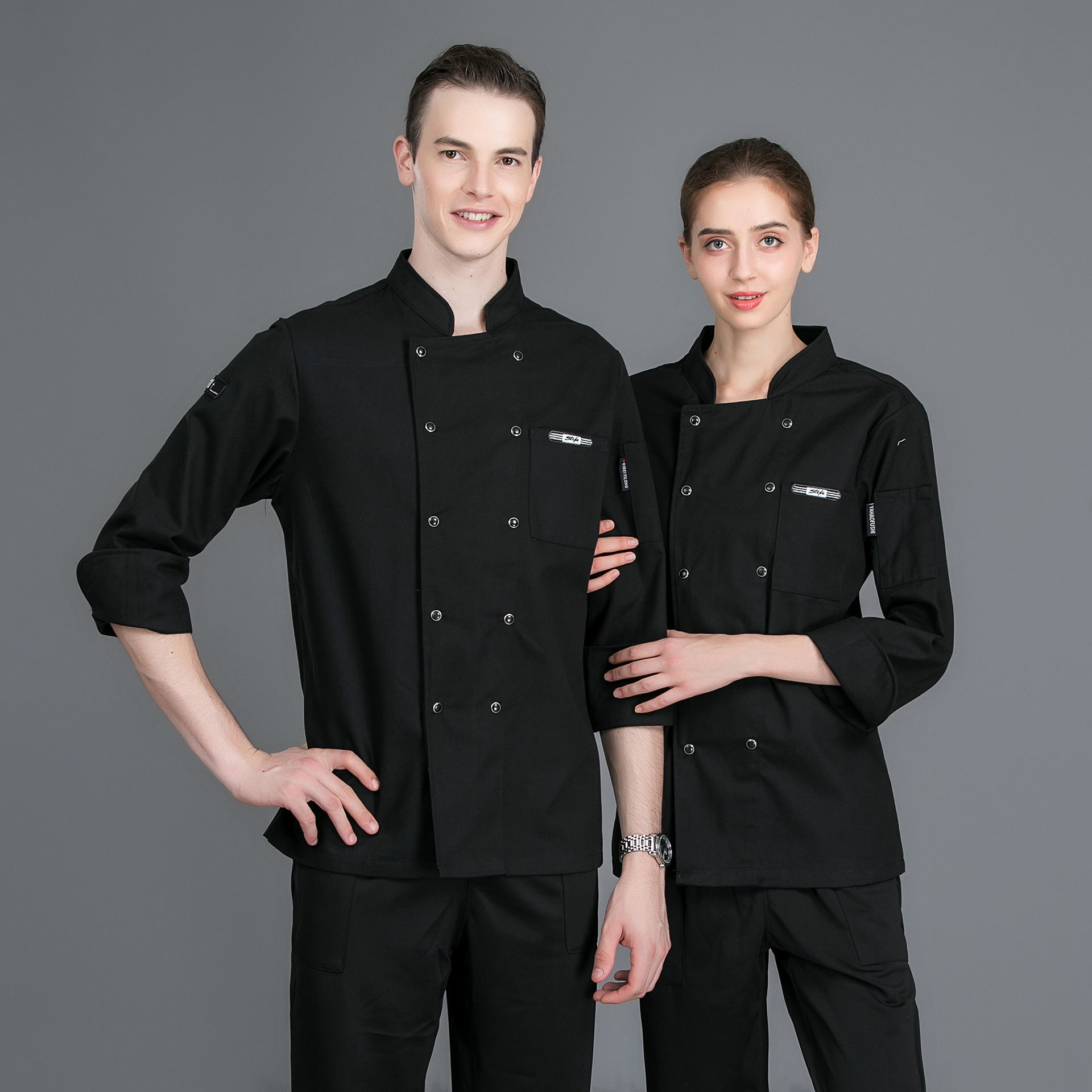 Leather standard Long sleeve chef uniforms Customizable LOGO chef uniforms men and women Same item Restaurant hotel Head cook chef uniforms