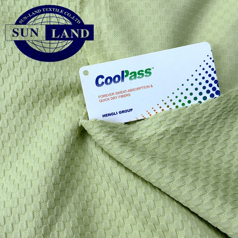 coopass速干提花针织面料 全涤蜂巢方格布 快干户外运动面料