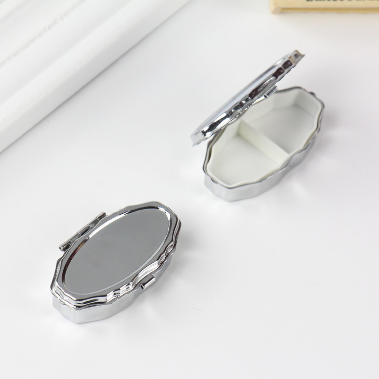 厂家批发金属花边 药丸盒 椭圆形二格胶囊首饰药盒 定制图案logo