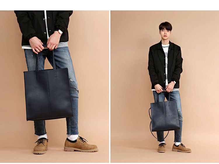 Korean version of fashionable PU leather shoulder bag, simple commuter men's and women's tote bag, square vertical crossbody large-capacity handbag_voghion.com