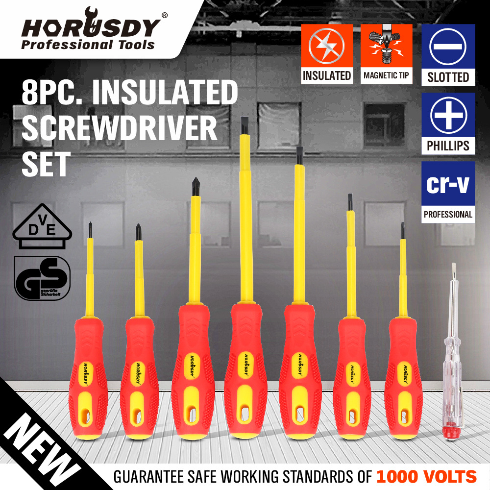 8件套绝缘批螺丝刀测电笔 电工螺丝刀 橡塑柄塑盒包装 94244