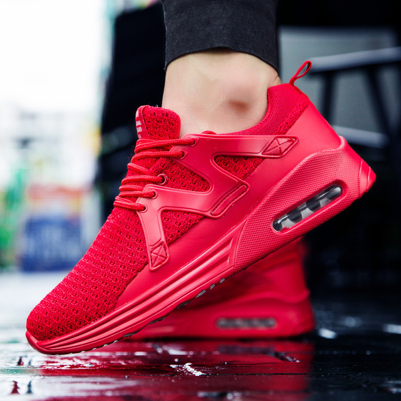 春夏季新款飛織網布氣墊男鞋低幫透氣舒適運動戶外休閑鞋跑步鞋男